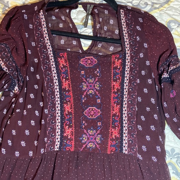 Anthropologie  Galene Embroidered Tunic Dress Size US 12 burgundy - Picture 7 of 15